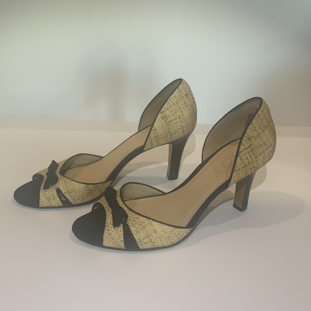 Ann Taylor Loft Raffia Black leather D’Orsay heels excellent condition size 8